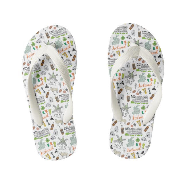 Ireland Sketch Doodle Pattern Kid's Flip Flops (Footbed)