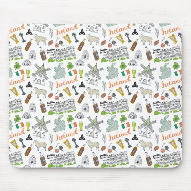 Ireland Sketch Doodle Pattern Mouse Mat (Front)