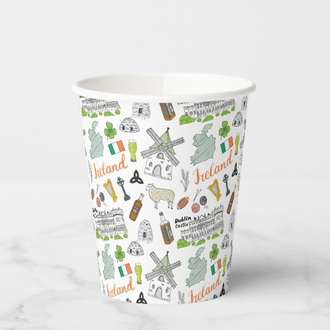 Ireland Sketch Doodle Pattern Paper Cups (Left)