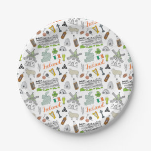 Ireland Sketch Doodle Pattern Paper Plate