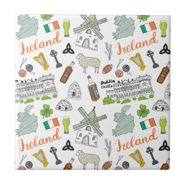 Ireland Sketch Doodle Pattern Tile (Front)