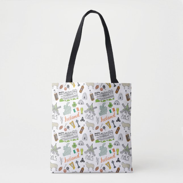 Ireland Sketch Doodle Pattern Tote Bag (Front)