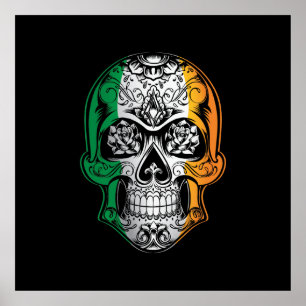 Ireland Skull And Roses Flag Poster
