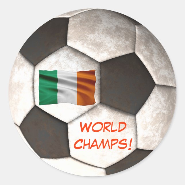 Ireland Soccer Ball "World Champs" Football Sports Classic Round Sticker (Front)