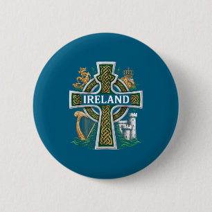 Ireland St Patrick Day Celtic Cross Green Celebrat 6 Cm Round Badge