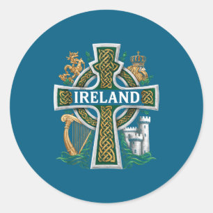 Ireland St Patrick Day Celtic Cross Green Celebrat Classic Round Sticker