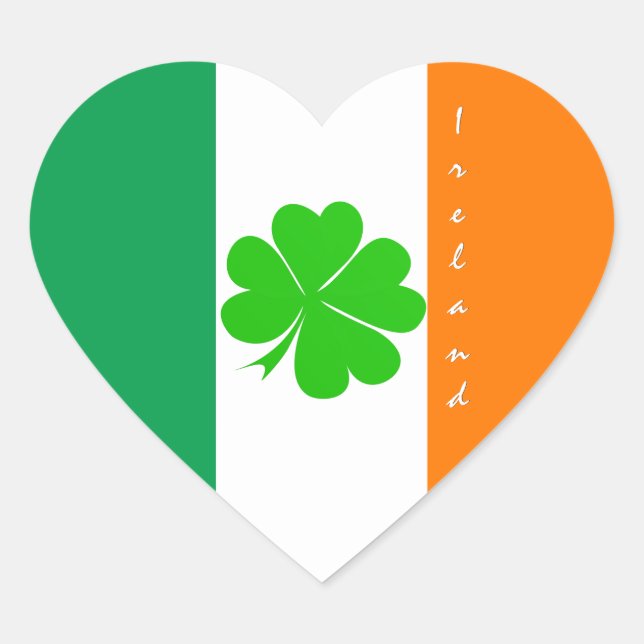 Ireland Sticker, Shamrock, Heart, Irish Flag Heart Sticker (Front)