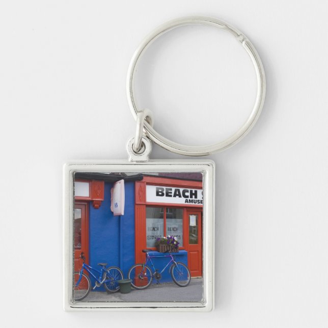 Ireland, Strandhill. Storefronts with bicycles Key Ring (Front)