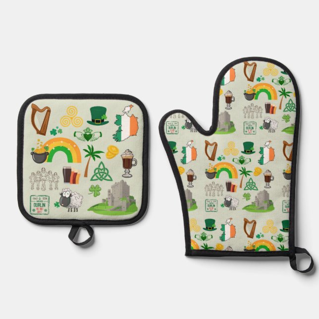 Ireland Symbols Oven Mitt & Pot Holder Set (Front)