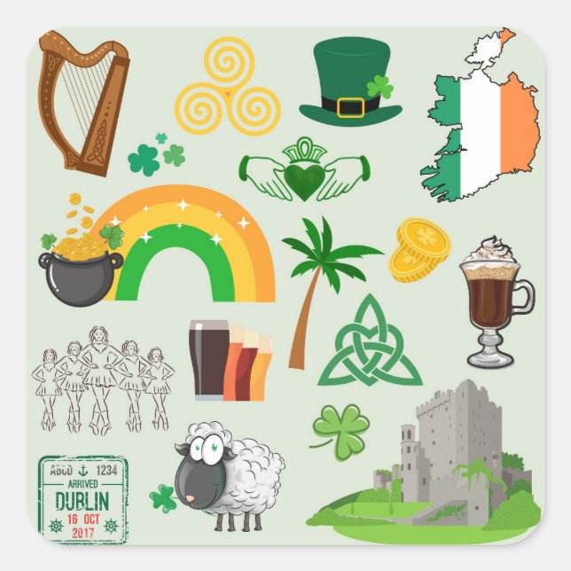 Ireland Symbols Square Sticker (Front)