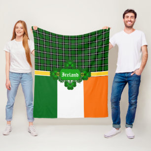 Ireland Tartan, flag, Celtic design shamrock Fleece Blanket