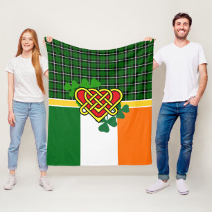 Ireland Tartan, flag, Celtic heart shamrock, Irish Fleece Blanket