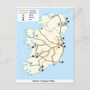 Ireland Transport Map,  Irish postcard. Postcard