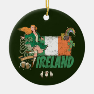 Ireland Vintage Flag St. Patrick's Day Retro Ceramic Tree Decoration