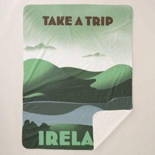 Ireland vintage style travel poster sherpa blanket