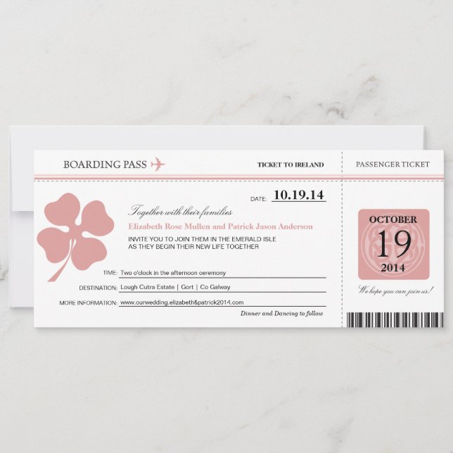 Ireland Wedding Boarding Pass Invitation (Front)
