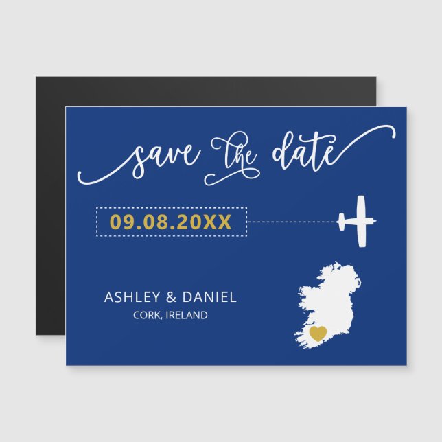 Ireland Wedding Save the Date Card, Map Magnetic Invitation (Front/Back)