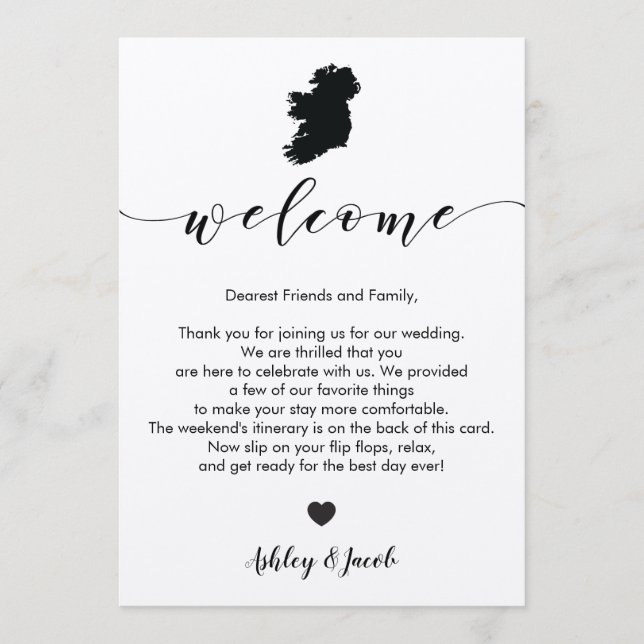 Ireland Wedding Welcome Letter & Itinerary Card (Front)