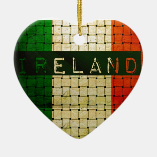 Ireland Woven Flag Ceramic Tree Decoration (Front)
