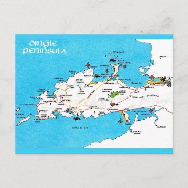 Ireland's Dingle Peninsula Vintage Map Postcard (Front)