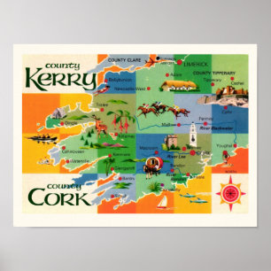 Ireland's Kerry & Cork Map Print