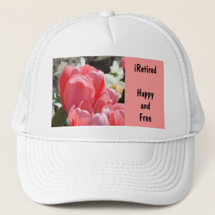 iRetired Hats Pink White Happy Free Retired Spring