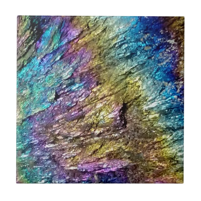Iridescence rainbow colour rare mineral custom tile (Front)