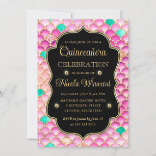 Iridescent and Gold Mermaid Scales Quinceanera Invitation