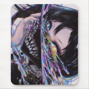 Iridescent Anime Horror: Liquid Smile Monster Mouse Mat