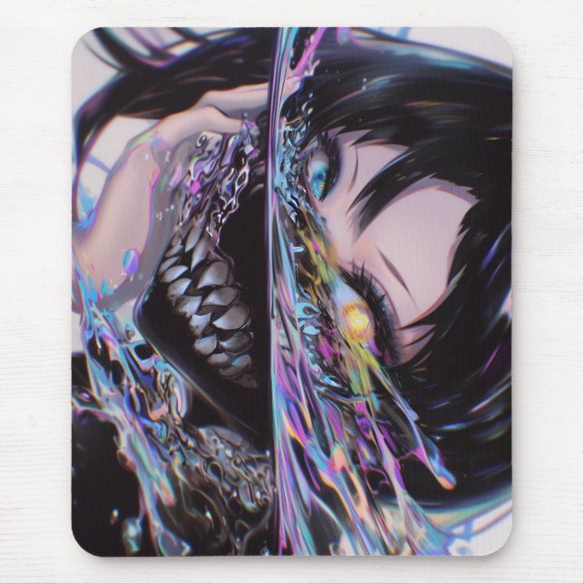 Iridescent Anime Horror: Liquid Smile Monster Mouse Mat (Front)