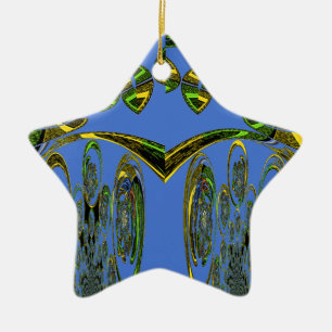 Iridescent Art Print with Golden Abstract Design Ceramic Tree Decoration