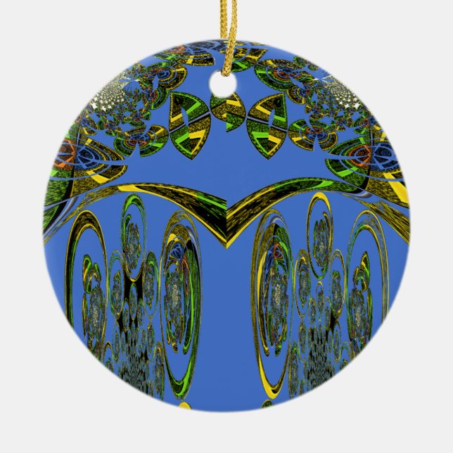 Iridescent Art Print with Golden Abstract Design Ceramic Tree Decoration (Front)