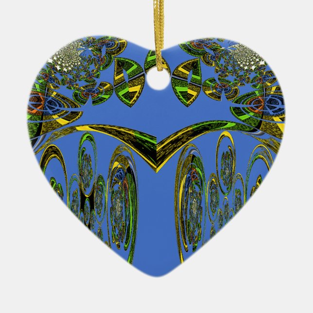 Iridescent Art Print with Golden Abstract Design Ceramic Tree Decoration (Front)