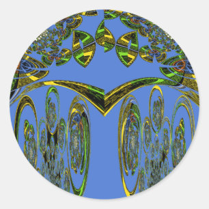 Iridescent Art Print with Golden Abstract Design Classic Round Sticker