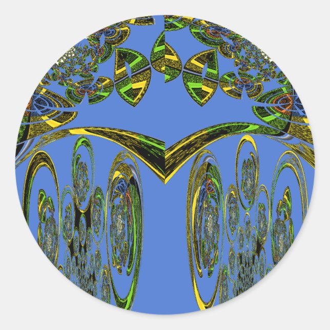 Iridescent Art Print with Golden Abstract Design Classic Round Sticker (Front)