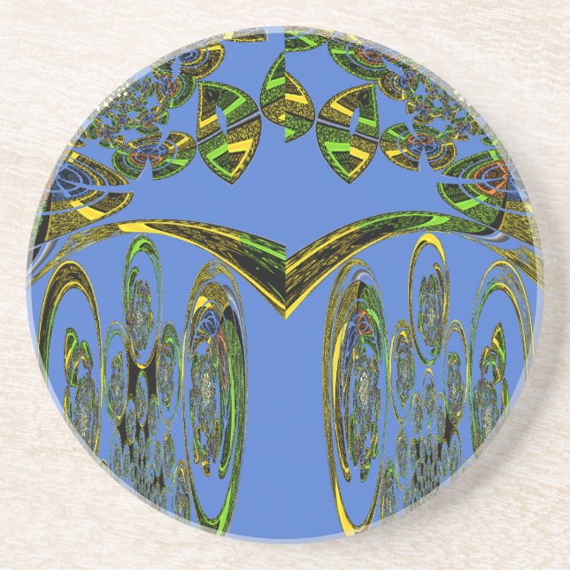 Iridescent Art Print with Golden Abstract Design Coaster (Front)