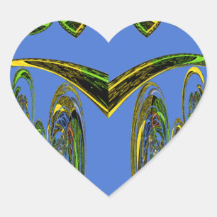 Iridescent Art Print with Golden Abstract Design Heart Sticker