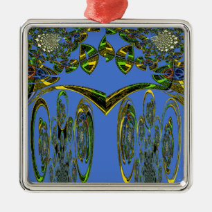 Iridescent Art Print with Golden Abstract Design Metal Tree Decoration