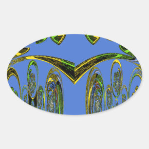 Iridescent Art Print with Golden Abstract Design Oval Sticker