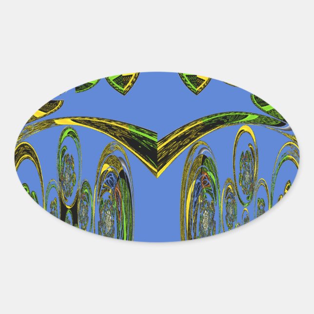 Iridescent Art Print with Golden Abstract Design Oval Sticker (Front)