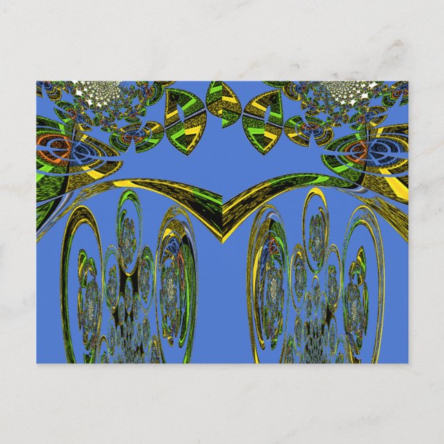Iridescent Art Print with Golden Abstract Design Postcard (Front)