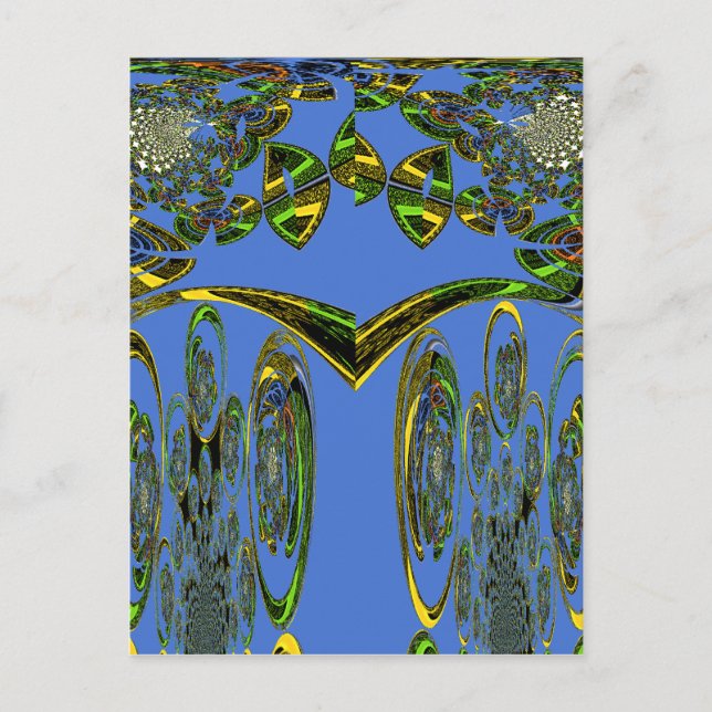 Iridescent Art Print with Golden Abstract Design Postcard (Front)