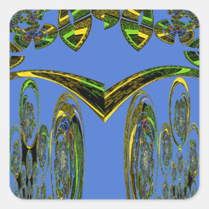 Iridescent Art Print with Golden Abstract Design Square Sticker