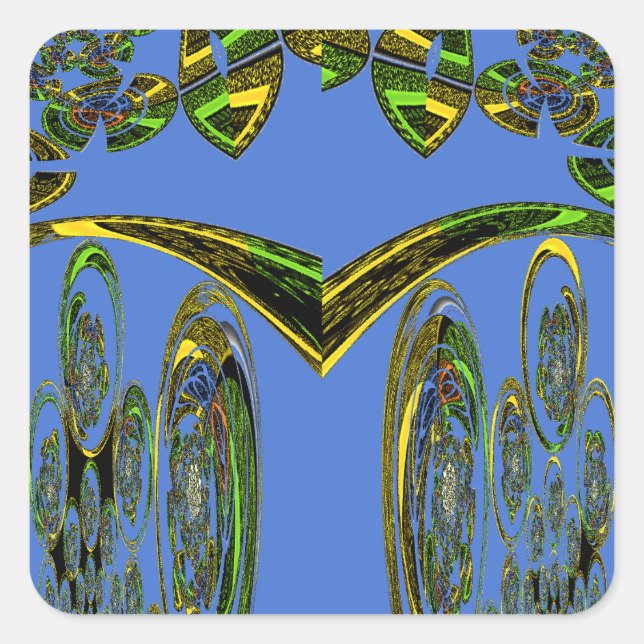 Iridescent Art Print with Golden Abstract Design Square Sticker (Front)