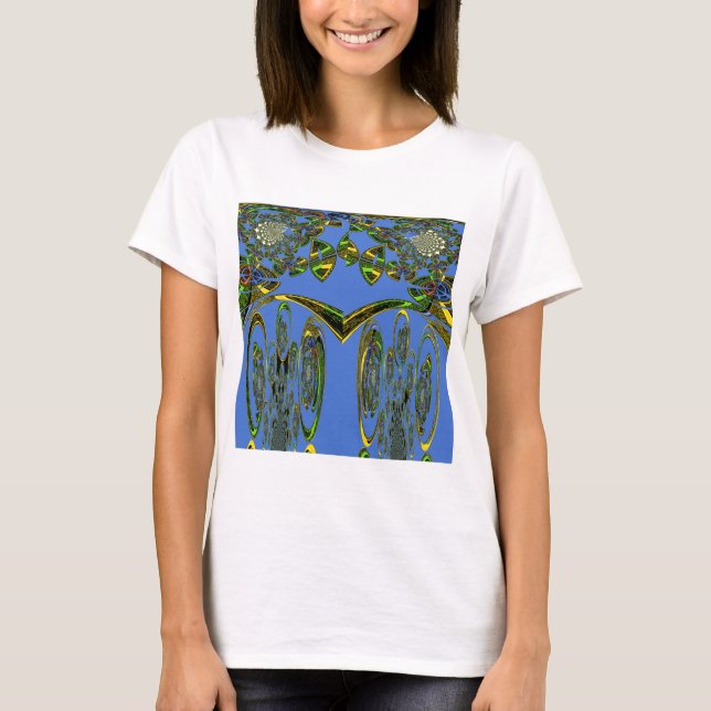 Iridescent Art Print with Golden Abstract Design T-Shirt (Front)