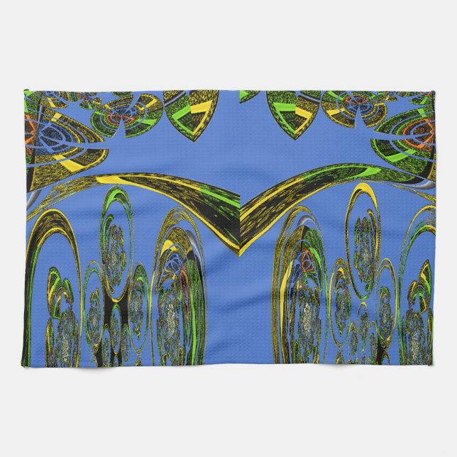 Iridescent Art Print with Golden Abstract Design Tea Towel (Horizontal)