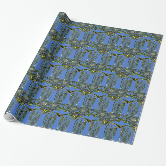 Iridescent Art Print with Golden Abstract Design Wrapping Paper (Unrolled)