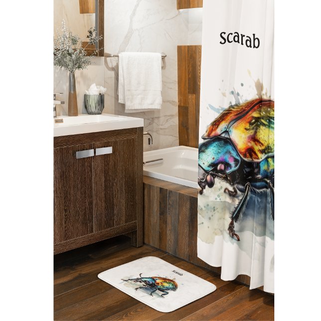 Iridescent Beetle in Watercolor, custom Bath Mat (Creator Uploaded)