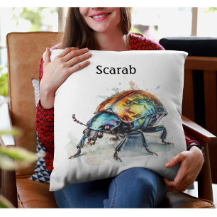 Iridescent Beetle in Watercolor, custom Cushion