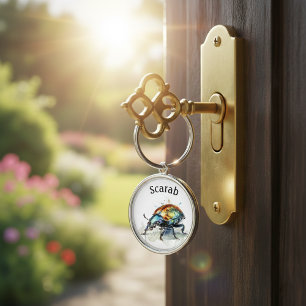 Iridescent Beetle in Watercolor, custom Key Ring